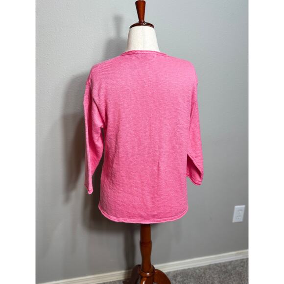 Lu Lu B pullover sweater pink v neck loose fit button detailing 100% cotton Sz M - Picture 5 of 7